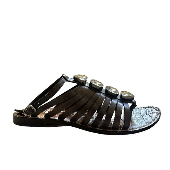 Sam Edelman Dark Brown with Crystal Accents Strappy GoGo Leather Sandals Size 7 - Picture 4 of 9